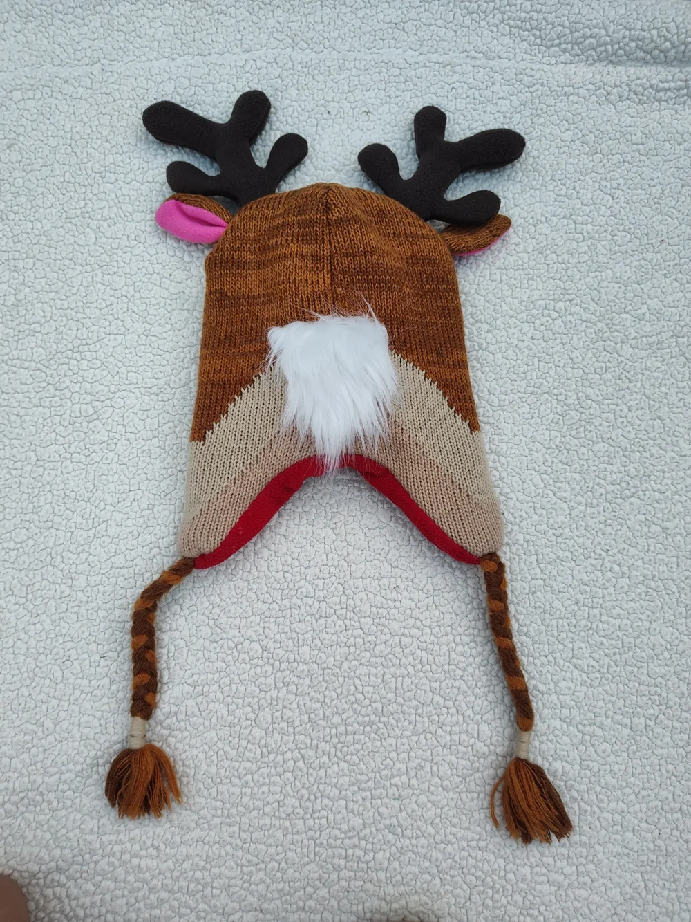 Super Cute Reindeer Earflap Hat - Brown Red Festive Beanie